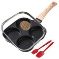 Foorey Home Egg Pan 4 Cup Nonstick Frying Omelette Pan with Lid for Breakfast Skillet for Eggs Pancake with 1 Spatula 1 Brush