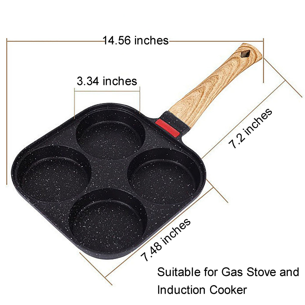 Foorey Home Egg Pan 4 Cup Nonstick Frying Omelette Pan with Lid for Breakfast Skillet for Eggs Pancake with 1 Spatula 1 Brush