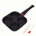 Foorey Home 4 Egg Frying Pan Gas Only Breakfast Omelette Skillet Non-Stick Fried Egg Pan Pancake Pan with 1 Spatula 1 Brush Black