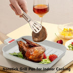 Foorey Home Grill Pan with Lid Non Stick Griddle Pan for Stove Top Indoor Cooking Steak Pan Square Aluminum Skillet Grilling Induction Compatible with Tong 7.48 inches