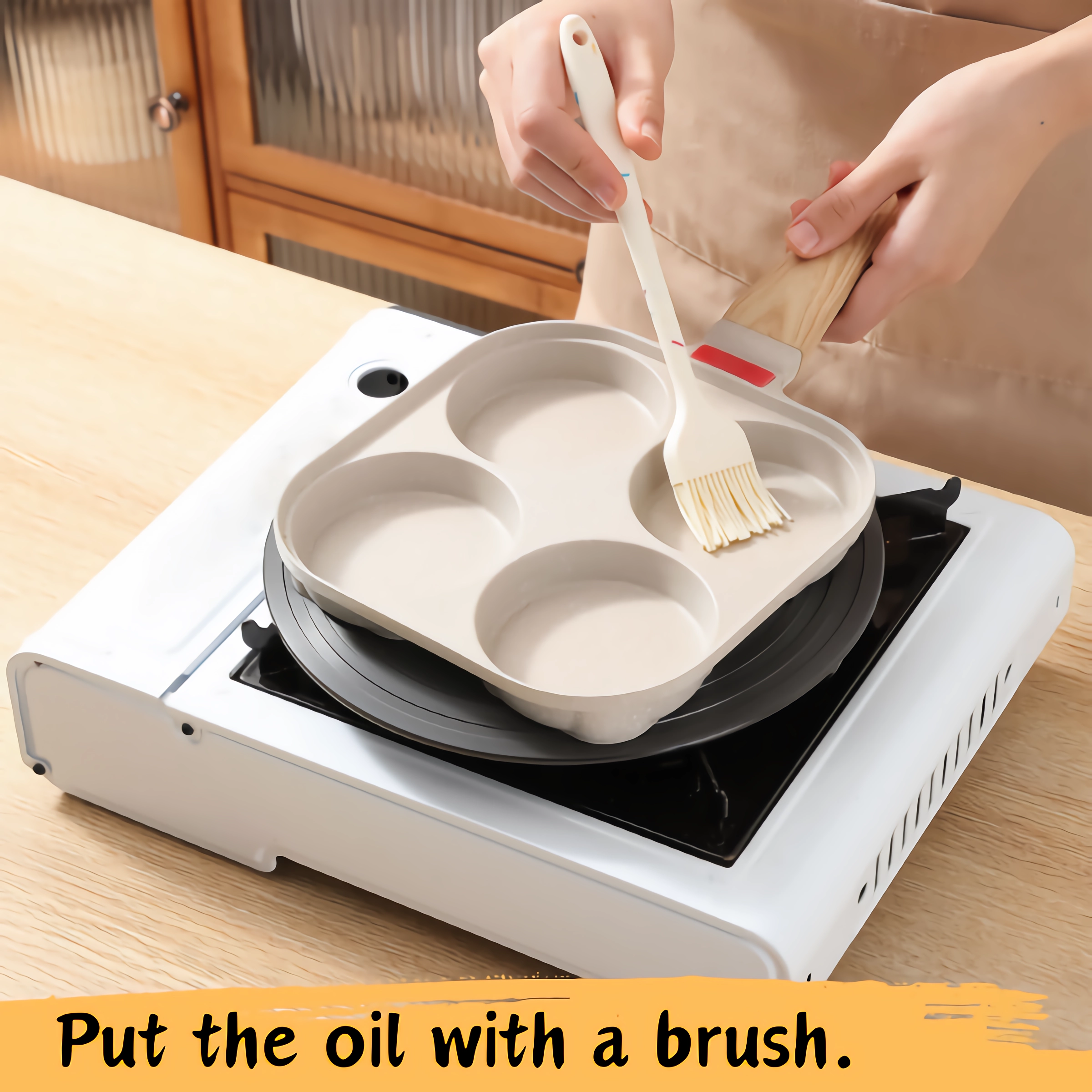 Foorey Home Egg Pan 4 Cup Nonstick Frying Omelette Pan with Lid for Breakfast Skillet for Eggs Pancake with 1 Spatula 1 Brush