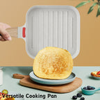 Foorey Home Grill Pan with Lid Non Stick Griddle Pan for Stove Top Indoor Cooking Steak Pan Square Aluminum Skillet Grilling Induction Compatible with Tong 7.48 inches