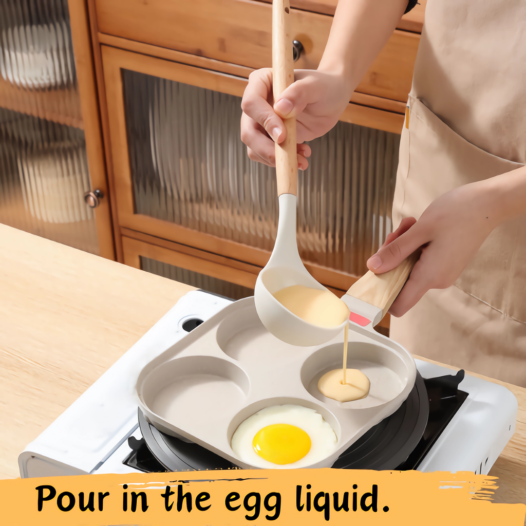 Foorey Home Egg Pan 4 Cup Nonstick Frying Omelette Pan with Lid for Breakfast Skillet for Eggs Pancake with 1 Spatula 1 Brush