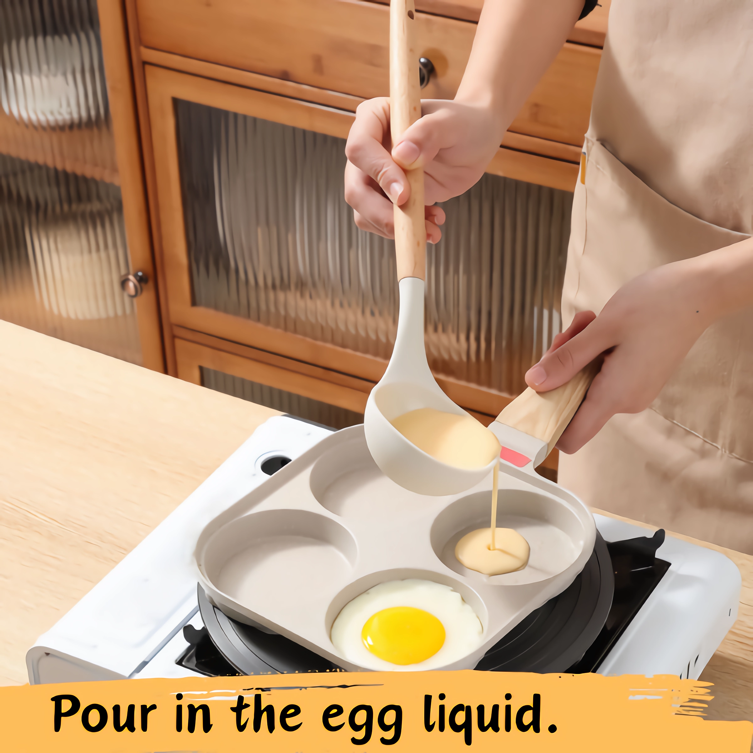 Foorey Home Egg Pan 4 Cup Nonstick Frying Omelette Pan with Lid for Breakfast Skillet for Eggs Pancake with 1 Spatula 1 Brush