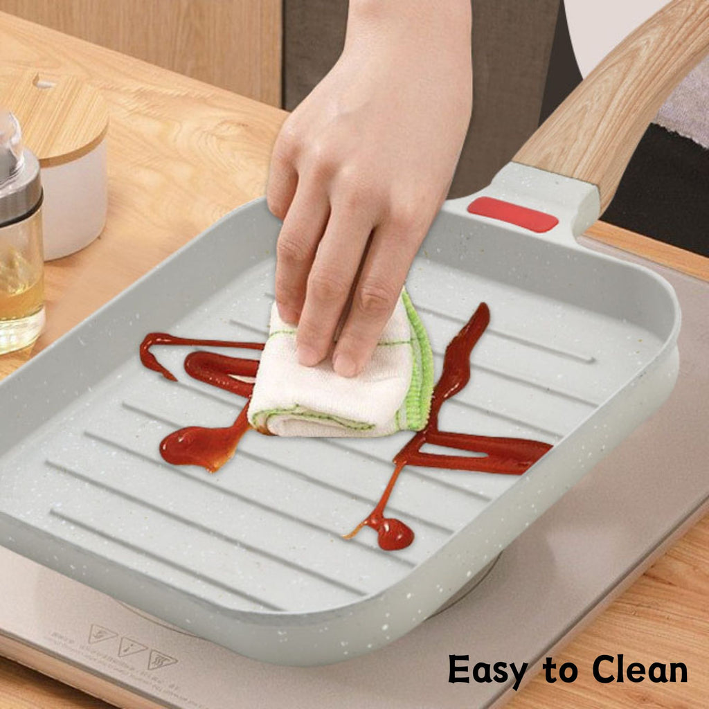 Foorey Home Grill Pan with Lid Non Stick Griddle Pan for Stove Top Indoor Cooking Steak Pan Square Aluminum Skillet Grilling Induction Compatible with Tong 7.48 inches