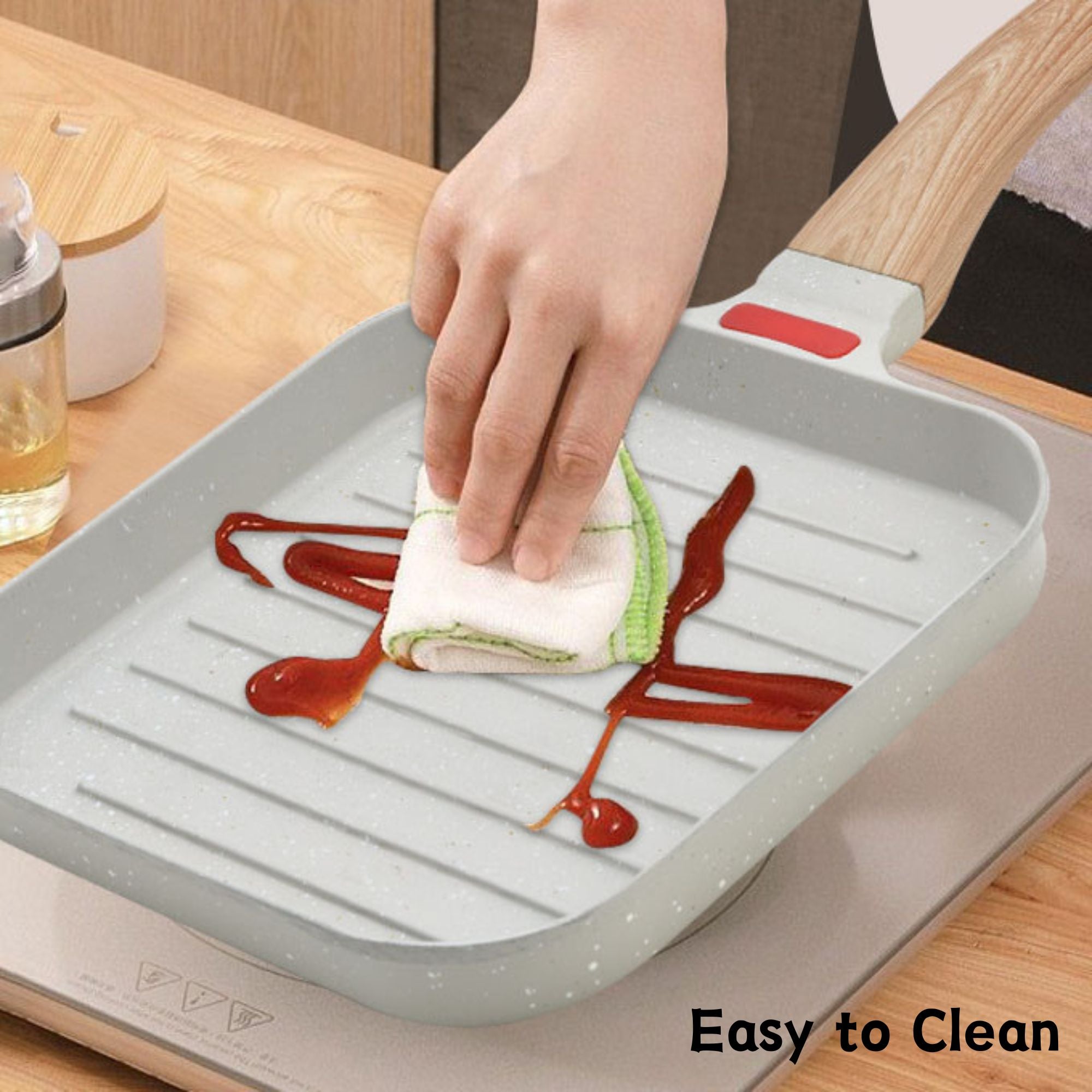 Foorey Home Grill Pan with Lid Non Stick Griddle Pan for Stove Top Indoor Cooking Steak Pan Square Aluminum Skillet Grilling Induction Compatible with Tong 7.48 inches