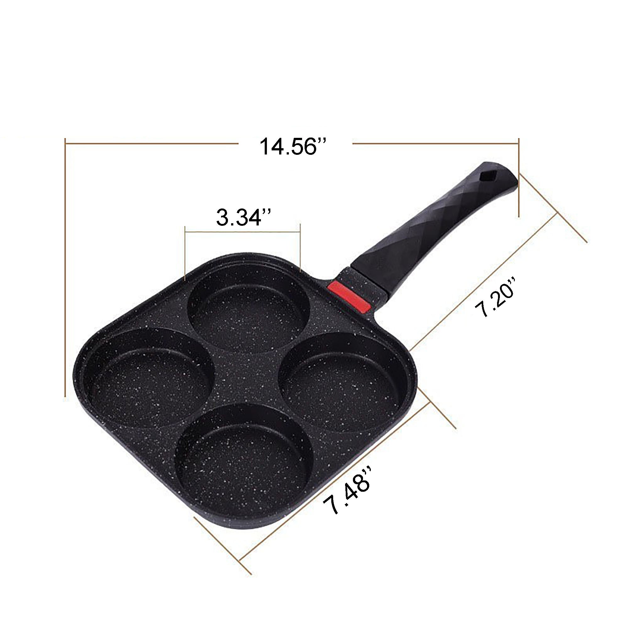 Foorey Home 4 Egg Frying Pan Gas Only Breakfast Omelette Skillet Non-Stick Fried Egg Pan Pancake Pan with 1 Spatula 1 Brush Black