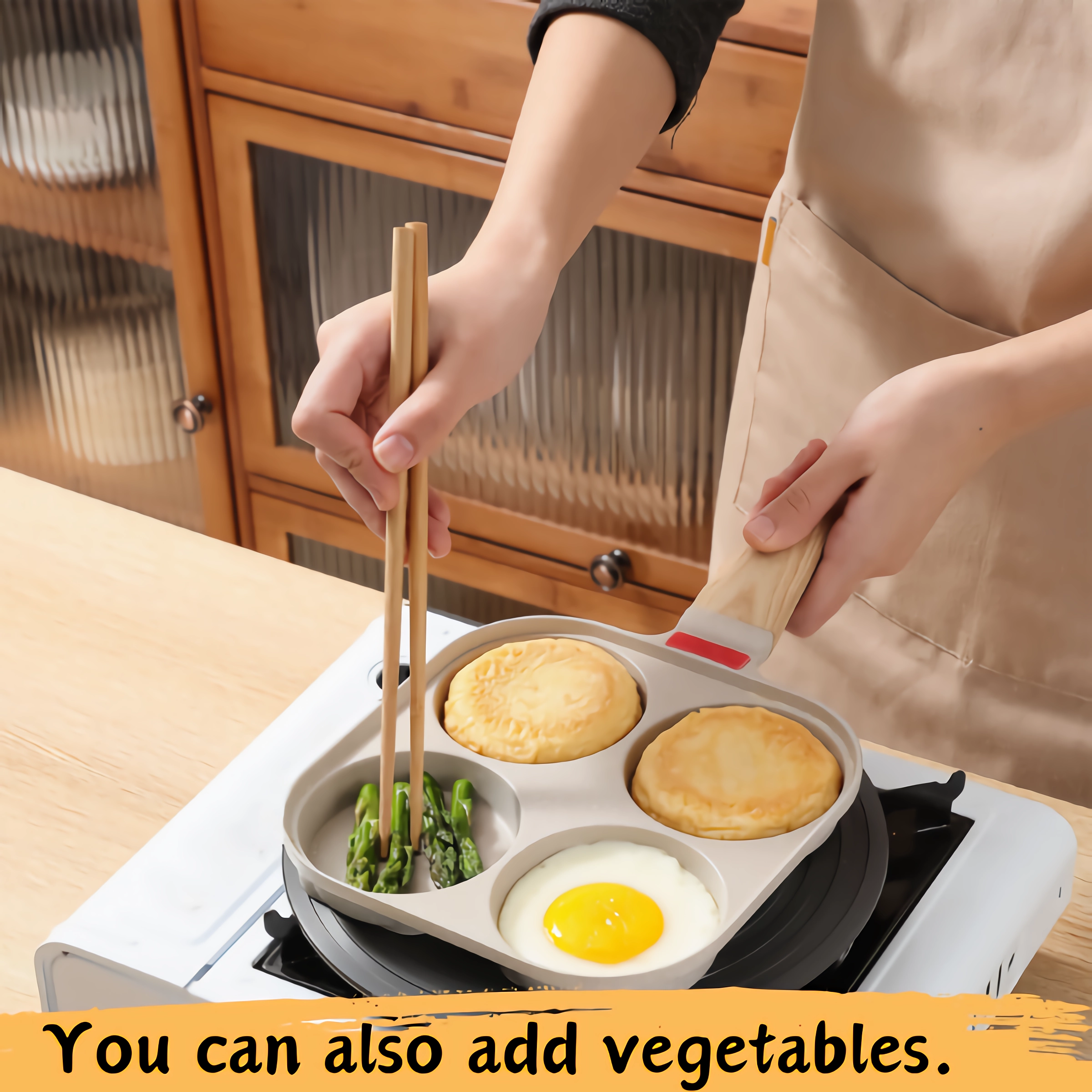 Foorey Home Egg Pan 4 Cup Nonstick Frying Omelette Pan with Lid for Breakfast Skillet for Eggs Pancake with 1 Spatula 1 Brush