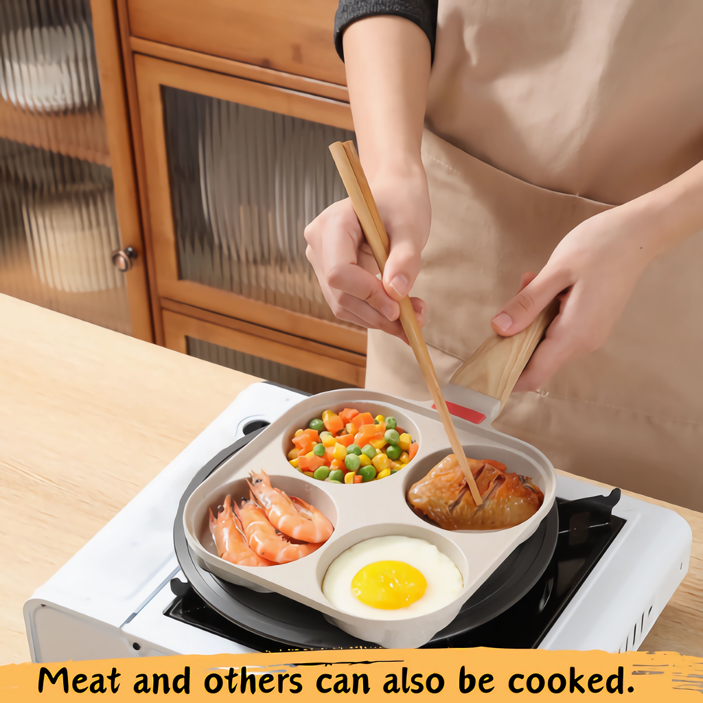 Foorey Home Egg Pan 4 Cup Nonstick Frying Omelette Pan with Lid for Breakfast Skillet for Eggs Pancake with 1 Spatula 1 Brush