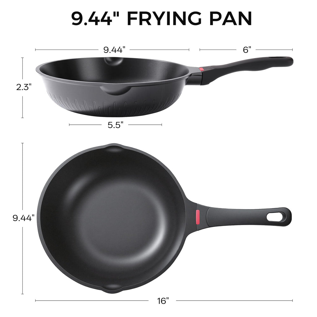 Foorey Home Non Stick Frying Pan Heat-Resistant Handle Nonstick Skillet Cookware Healthy Omelette Pan Compatible with All Stoves 9.44 Inch