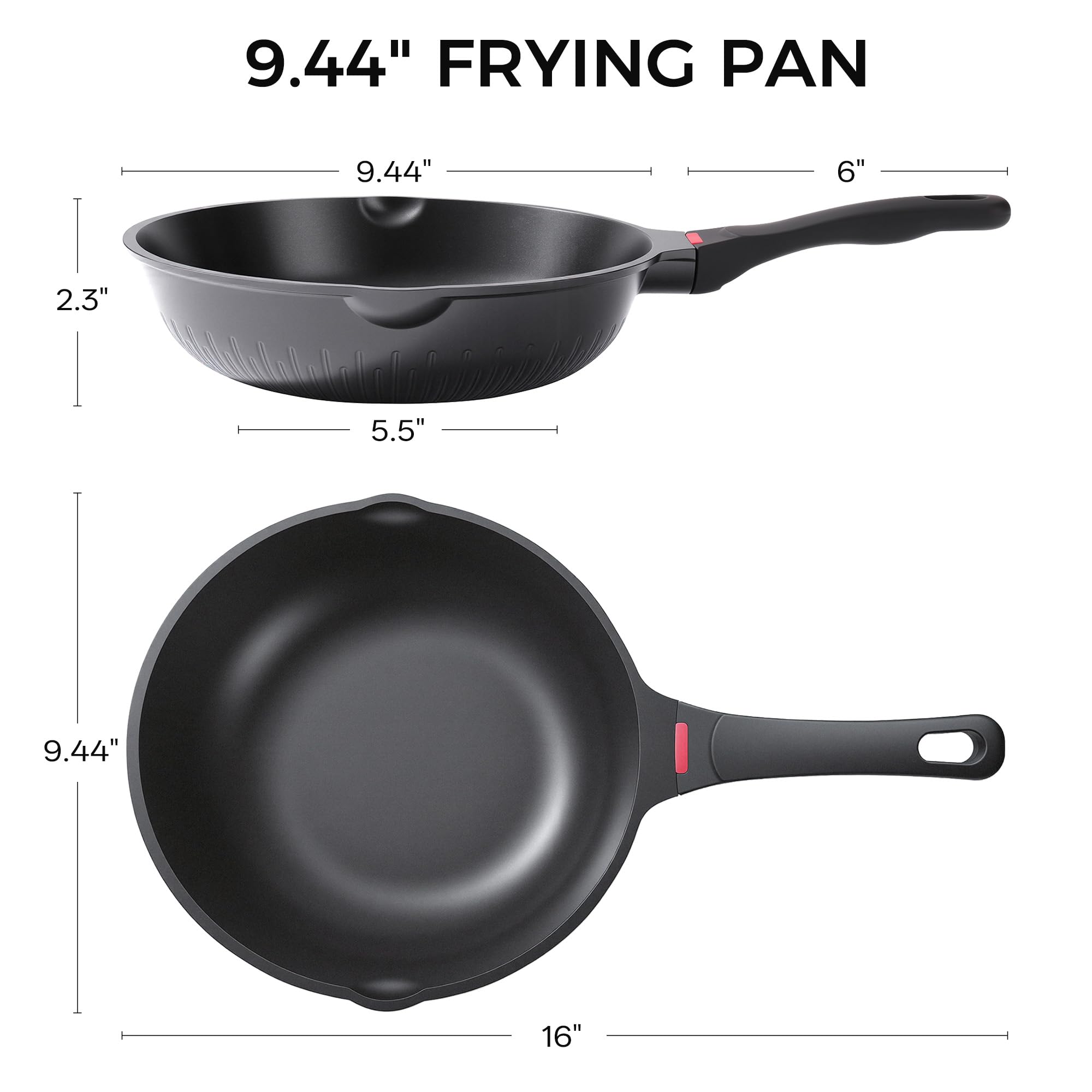 Foorey Home Non Stick Frying Pan Heat-Resistant Handle Nonstick Skillet Cookware Healthy Omelette Pan Compatible with All Stoves 9.44 Inch