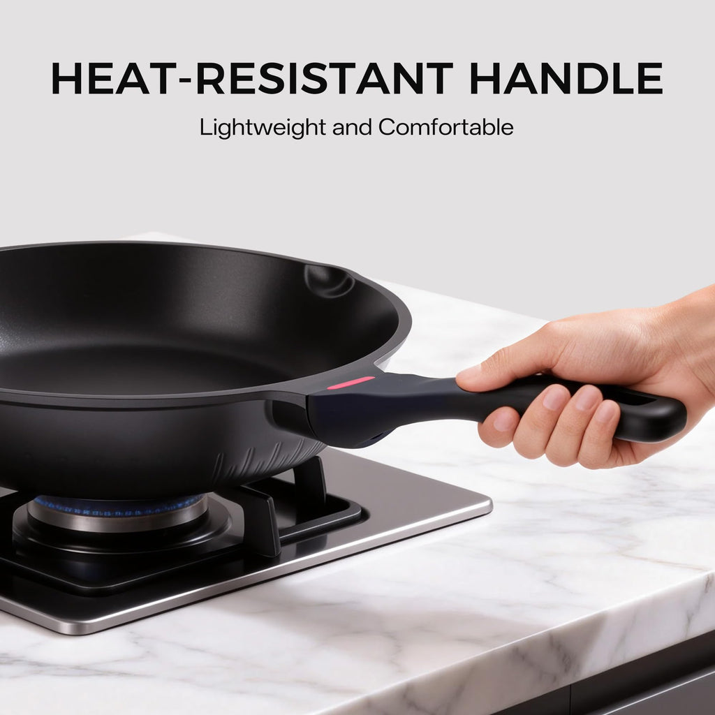Foorey Home Non Stick Frying Pan Heat-Resistant Handle Nonstick Skillet Cookware Healthy Omelette Pan Compatible with All Stoves 9.44 Inch