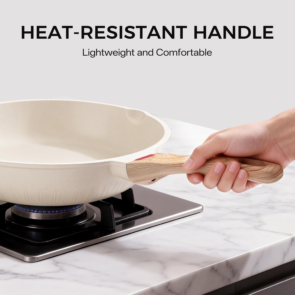 Foorey Home Non Stick Frying Pan Heat-Resistant Handle Nonstick Skillet Cookware Healthy Omelette Pan Compatible with All Stoves 9.44 Inch