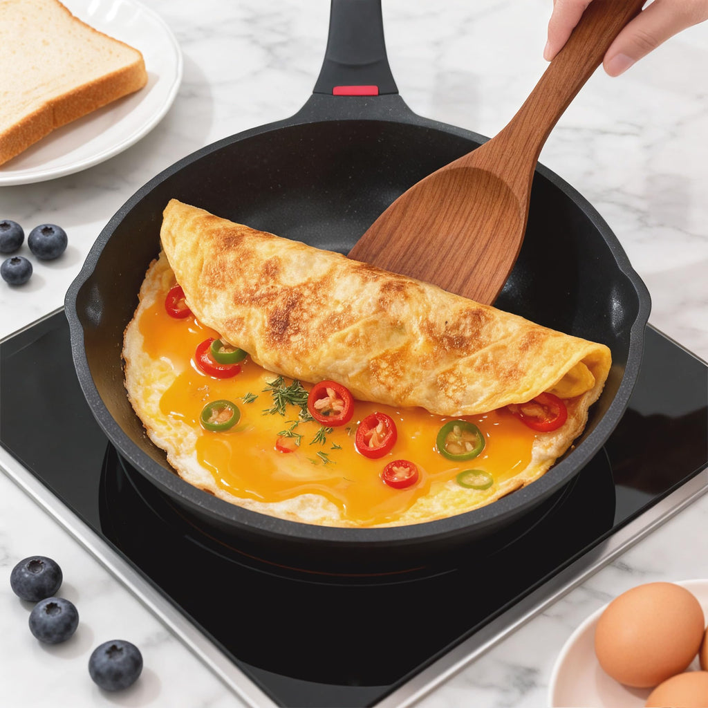 Foorey Home Non Stick Frying Pan Heat-Resistant Handle Nonstick Skillet Cookware Healthy Omelette Pan Compatible with All Stoves 9.44 Inch