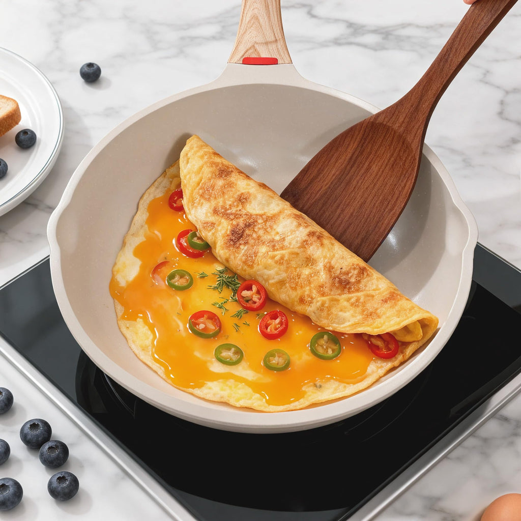 Foorey Home Non Stick Frying Pan Heat-Resistant Handle Nonstick Skillet Cookware Healthy Omelette Pan Compatible with All Stoves 9.44 Inch