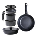 Black Pots and Pans Set Non Stick Removable Handle Ceramic Cookware Set Nonstick 9Pcs Dishwasher Oven Safe RV Kitchen Cooking Set Stackable Induction Cookware (Black, 9Pcs)