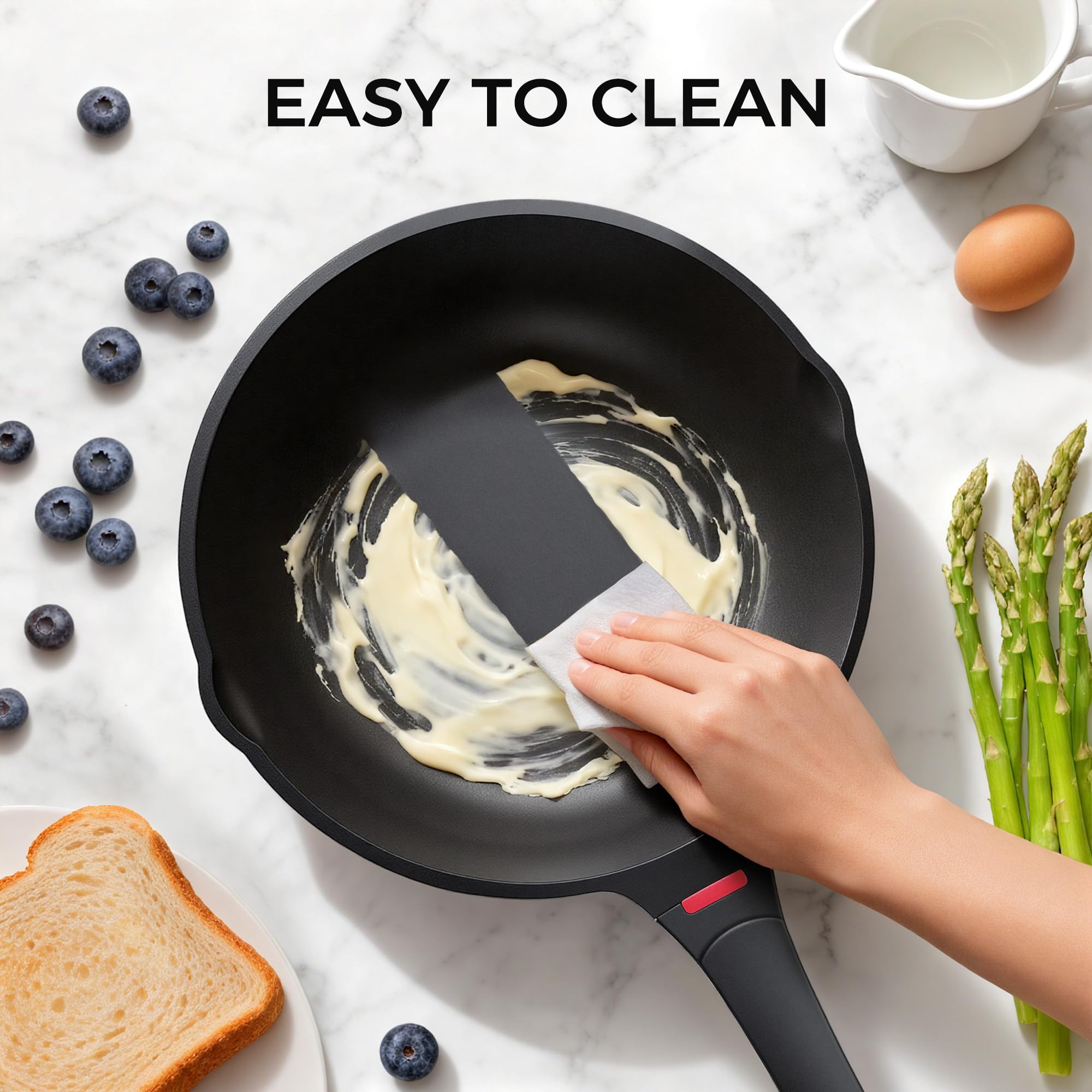 Foorey Home Non Stick Frying Pan Heat-Resistant Handle Nonstick Skillet Cookware Healthy Omelette Pan Compatible with All Stoves 9.44 Inch