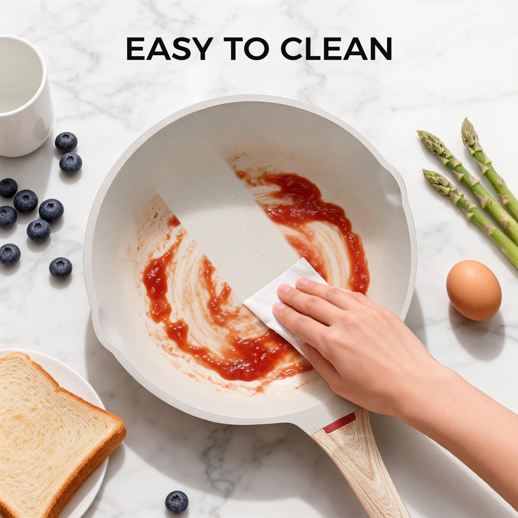 Foorey Home Non Stick Frying Pan Heat-Resistant Handle Nonstick Skillet Cookware Healthy Omelette Pan Compatible with All Stoves 9.44 Inch