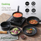 Black Pots and Pans Set Non Stick Removable Handle Ceramic Cookware Set Nonstick 9Pcs Dishwasher Oven Safe RV Kitchen Cooking Set Stackable Induction Cookware (Black, 9Pcs)