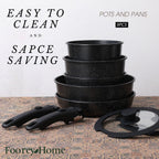 Black Pots and Pans Set Non Stick Removable Handle Ceramic Cookware Set Nonstick 9Pcs Dishwasher Oven Safe RV Kitchen Cooking Set Stackable Induction Cookware (Black, 9Pcs)