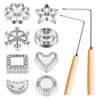 Foorey Home Rosette Maker with 8 Heads Bunuelos Mold with 2 Handle Waffle Cooking Stamp Cookie Press Mold for Kitchen Baking Funnel Cake Mould Star Flower Circle Heart Hexagon Square 10 Pieces