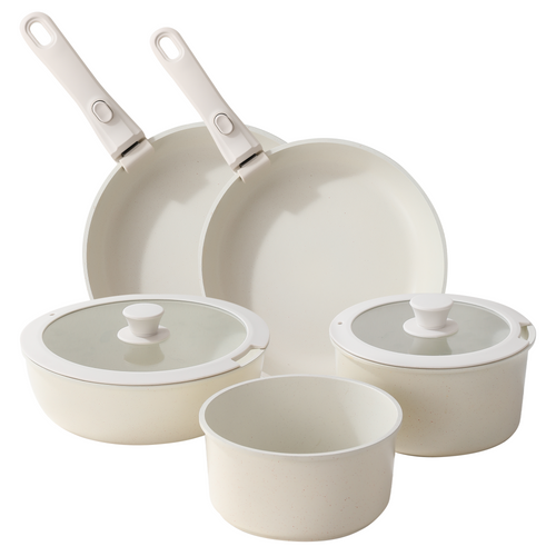 Foorey Home Ceramic Cookware Set 9 Pcs Pots and Pans Set with Detachable Handles Cooking Pan Saucepan Set Skillet Healthy Induction Cookware Oven Safe Dishwasher RV Kitchen