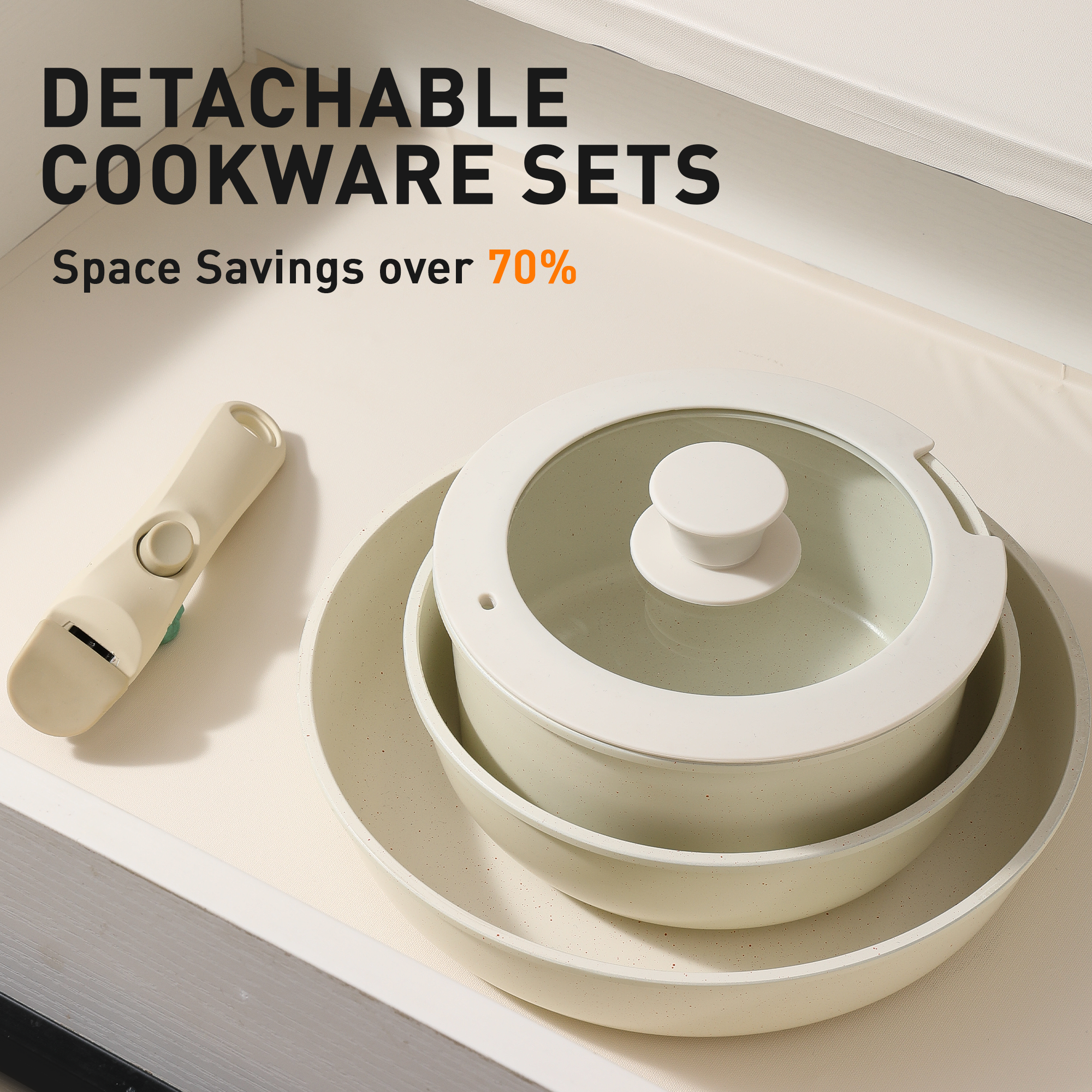 Foorey Home Ceramic Cookware Set 9 Pcs Pots and Pans Set with Detachable Handles Cooking Pan Saucepan Set Skillet Healthy Induction Cookware Oven Safe Dishwasher RV Kitchen