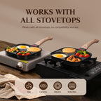 Foorey Home Egg Pan 4 Cup Nonstick Frying Omelette Pan with Lid for Breakfast Skillet for Eggs Pancake with 1 Spatula 1 Brush