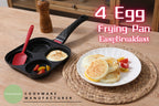 Foorey Home 4 Egg Frying Pan Gas Only Breakfast Omelette Skillet Non-Stick Fried Egg Pan Pancake Pan with 1 Spatula 1 Brush Black