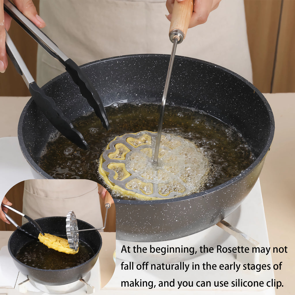 Foorey Home Rosette Maker with 8 Heads Bunuelos Mold with 2 Handle Waffle Cooking Stamp Cookie Press Mold for Kitchen Baking Funnel Cake Mould Star Flower Circle Heart Hexagon Square 10 Pieces