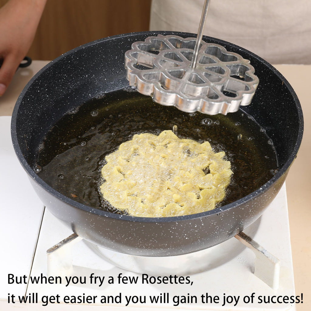 Foorey Home Rosette Maker with 8 Heads Bunuelos Mold with 2 Handle Waffle Cooking Stamp Cookie Press Mold for Kitchen Baking Funnel Cake Mould Star Flower Circle Heart Hexagon Square 10 Pieces