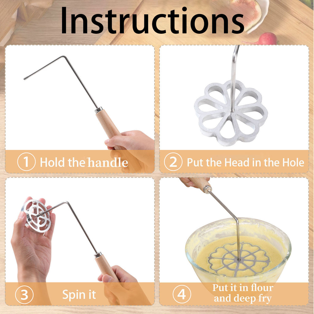 Foorey Home Rosette Maker with 8 Heads Bunuelos Mold with 2 Handle Waffle Cooking Stamp Cookie Press Mold for Kitchen Baking Funnel Cake Mould Star Flower Circle Heart Hexagon Square 10 Pieces