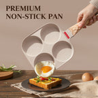 Foorey Home Egg Pan 4 Cup Nonstick Frying Omelette Pan with Lid for Breakfast Skillet for Eggs Pancake with 1 Spatula 1 Brush