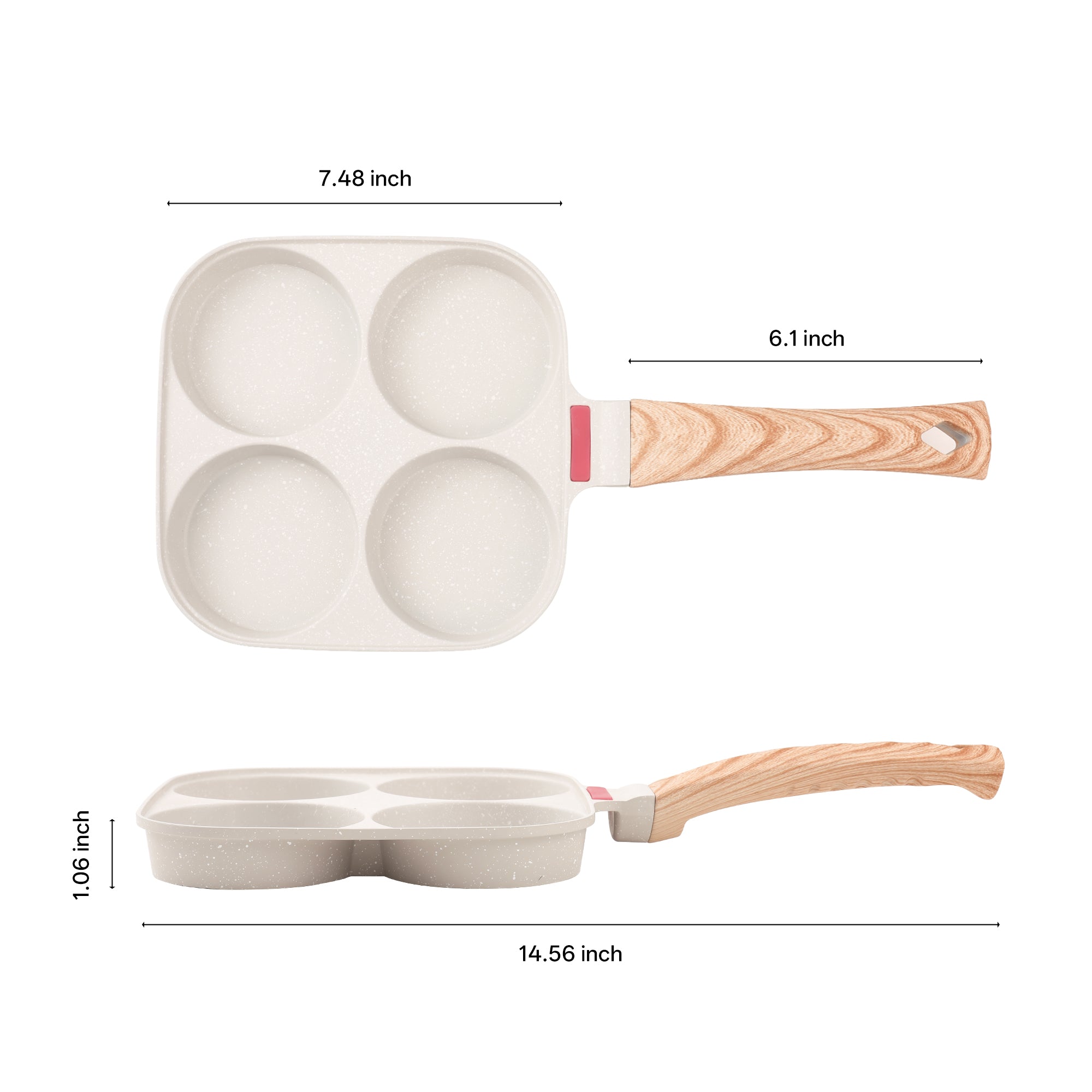 Foorey Home Egg Pan 4 Cup Nonstick Frying Omelette Pan with Lid for Breakfast Skillet for Eggs Pancake with 1 Spatula 1 Brush