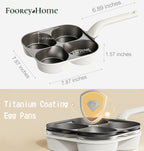 Foorey Home Egg Pan Upgraded Titanium 4-Cup Nonstick Fried Egg Omelette Pan with Ergonomic Handle Breakfast Skillet Pancake Gas Stove and Induction Compatible Ideal for Mom