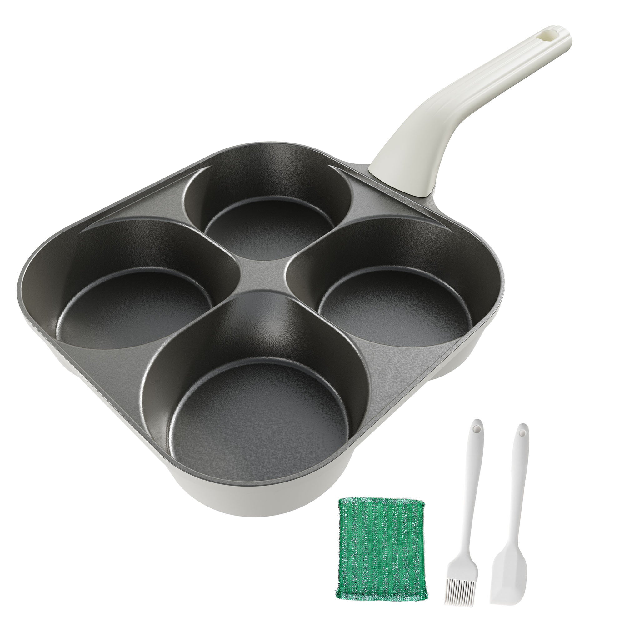 Foorey Home Egg Pan Upgraded Titanium 4-Cup Nonstick Fried Egg Omelette Pan with Ergonomic Handle Breakfast Skillet Pancake Gas Stove and Induction Compatible Ideal for Mom