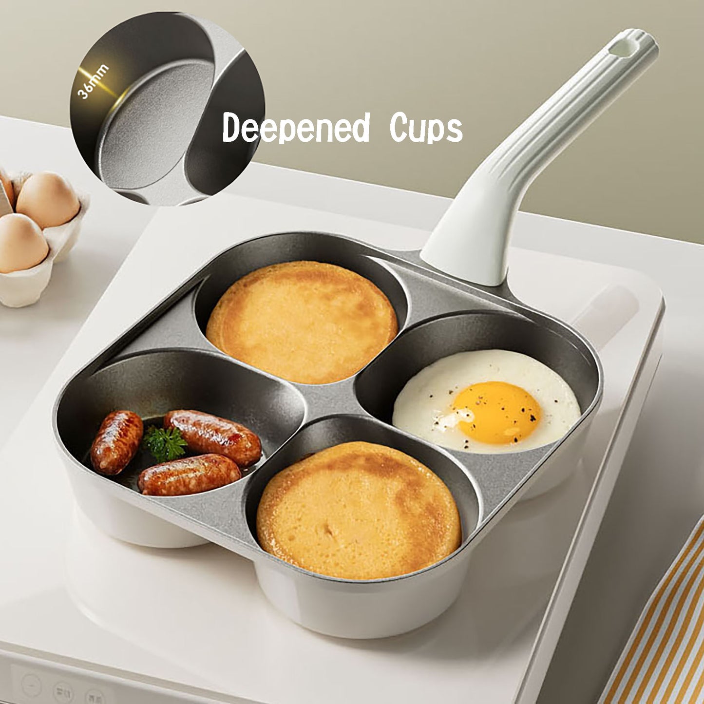 Foorey Home Egg Pan Upgraded Titanium 4-Cup Nonstick Fried Egg Omelette Pan with Ergonomic Handle Breakfast Skillet Pancake Gas Stove and Induction Compatible Ideal for Mom